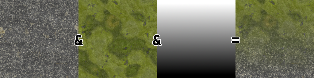 An example of how linear interpolation is used to blend two textures together