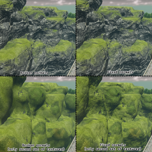 Showing how the bug affects normals of the second set of textures