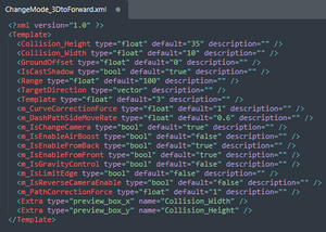 An example of a SonicGLvl object template for the object "ChangeMode_3DtoForward" as seen in Sublime Text 3.