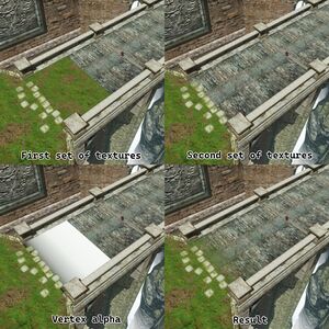 How Blend_dpndpn is used to transition from the bridge to the grass