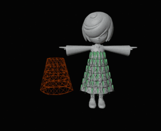 Depicted in Blender using built-in cloth simulation, and bones constrained to corresponding vertex group